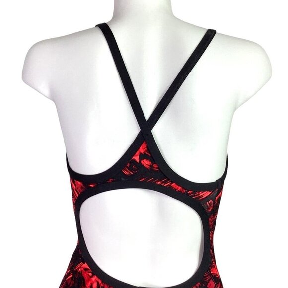 TYR Womens 34 Emulsion Diamondfit Swimsuit Fitted Red Black Lined Racerback - Picture 6 of 10